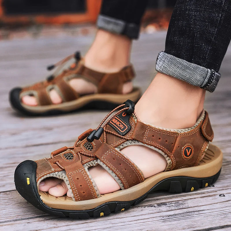Zomerse Herensandalen – Ademend Kunstleren Gladiator Sandalen met Klittenbandsluiting, Casual en Strand Schoenen