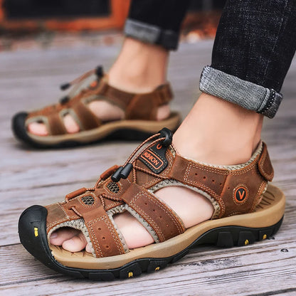 Zomerse Herensandalen – Ademend Kunstleren Gladiator Sandalen met Klittenbandsluiting, Casual en Strand Schoenen