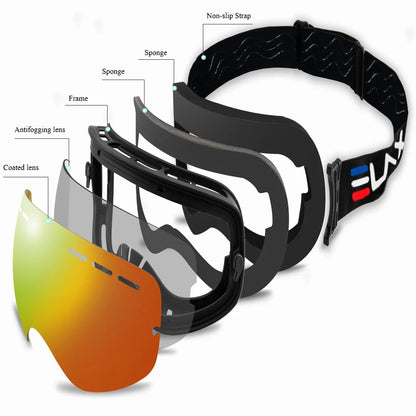 Antibeschlag-Skibrille mit Doppelgläsern – Schneebrille für Outdoor-Sportarten | Geeignet zum Skifahren, Snowboarden und Radfahren