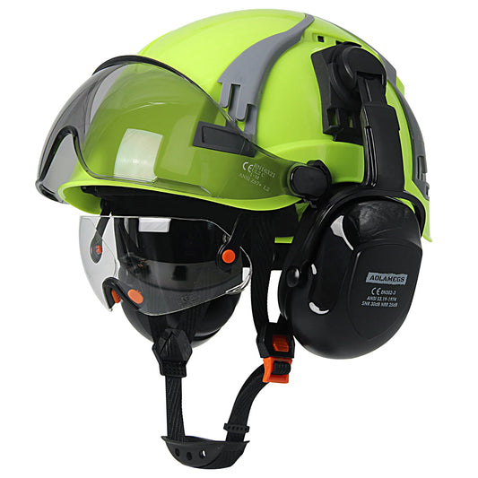 CE-Schutzhelm mit integriertem Visier und Ohrenschützern | Einstellbar und stoßfest | Bau &amp; Industrie