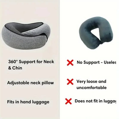 Travel Neck Pillow – U-vormig Geheugenfoam Reiskussen voor Neksteun, Anti-Snurk en Ademhaling, Verstelbaar en Draagbaar