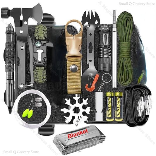 Outdoor Multi-Tool Kit, Noodoverlevingskit met First Aid Supplies, Tactisch Camping Survival Gereedschap en Jachtuitrusting