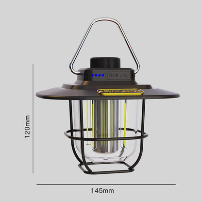 LED Retro Camping Lantaarn | Waterdicht | Type-C Oplaadbaar | Hanglamp met Haak & Batterij Indicator