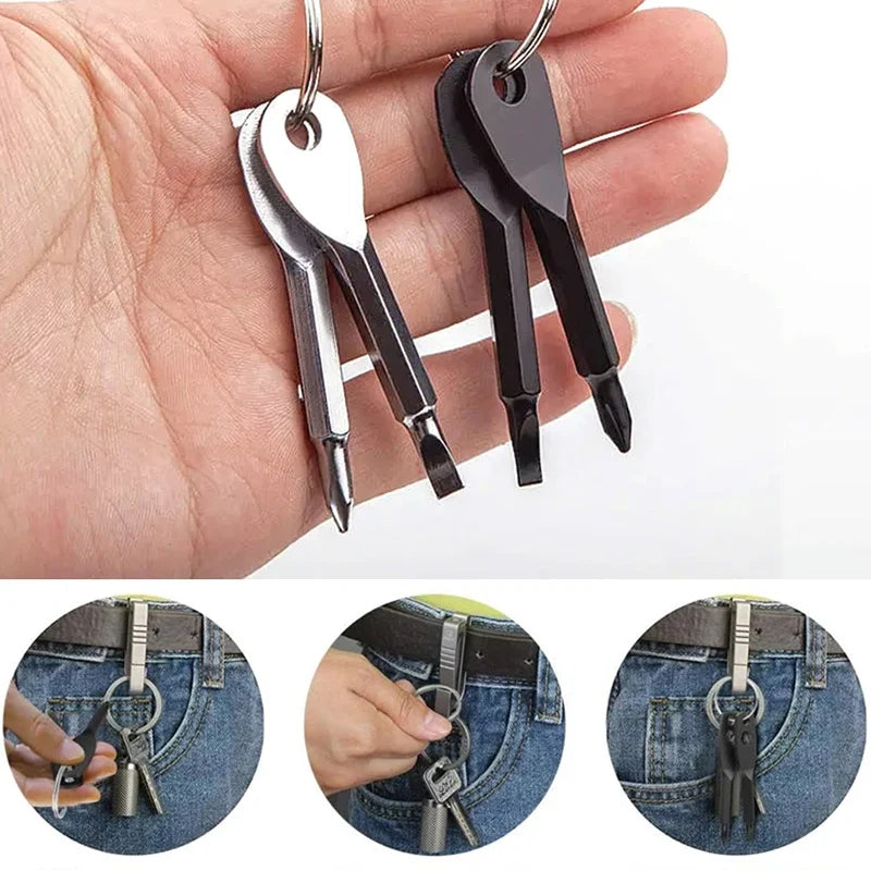 Mini Cross Screwdriver Keychain - Survival Multitool, Locking Carabiner, Outdoor EDC Camping Gadget