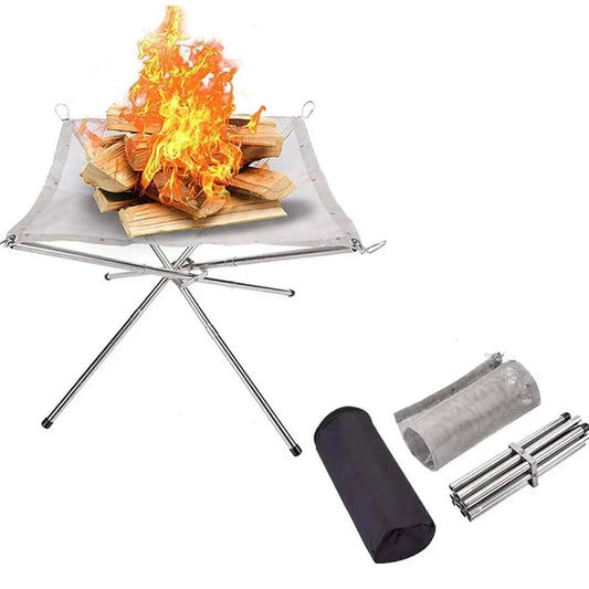 RVS Outdoor Camping Fire Rack | Vouwbare Mesh Fire Pit en Houtkachel Frame voor BBQ en Bonfire