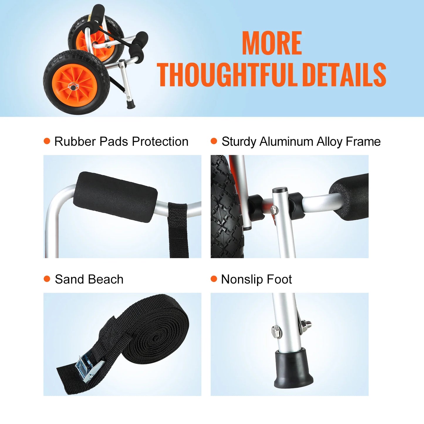 Kayak Cart 250 lbs - Vouwbare Canoe Trolley met 10'' Wielen en Steunvoet voor Paddleboards, Vlotmatten en Jon Boats