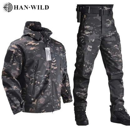 Taktische Softshell-Jacke + Hose – wasserdichtes Thermo-Outdoor-Set für Jagd, Wandern und Camping