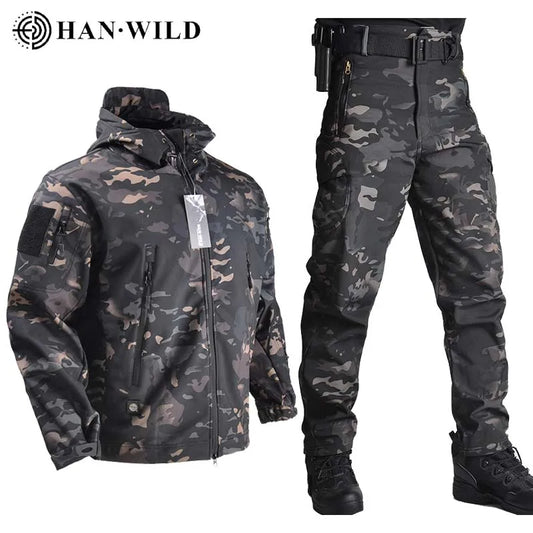 Taktische Softshell-Jacke + Hose – wasserdichtes Thermo-Outdoor-Set für Jagd, Wandern und Camping