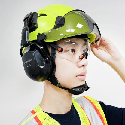 Bouw Veiligheidshelm met Bluetooth 5.0 – Geluidsdempende Oorkappen, Vizier & Zonbescherming, ABS Hardhat