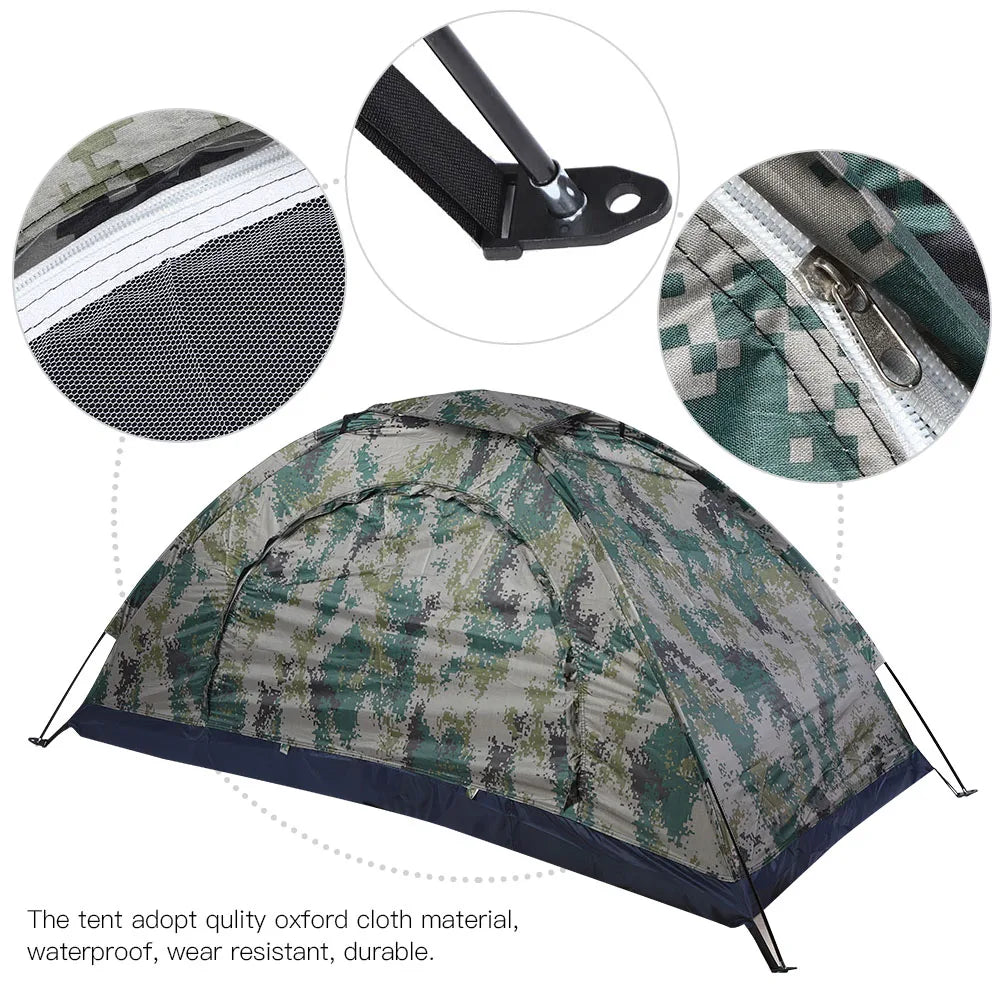 Eenpersoons Camouflage Trekking Tent – Winddichte Dubbele Laag Tent voor Camping, Vissen & Klimmen