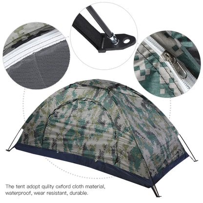 Eenpersoons Camouflage Trekking Tent – Winddichte Dubbele Laag Tent voor Camping, Vissen & Klimmen