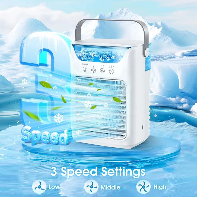 Persoonlijke Draagbare Aircooler – Mini Evaporatieve Ventilator met Waternevel en 7-Kleuren LED Licht