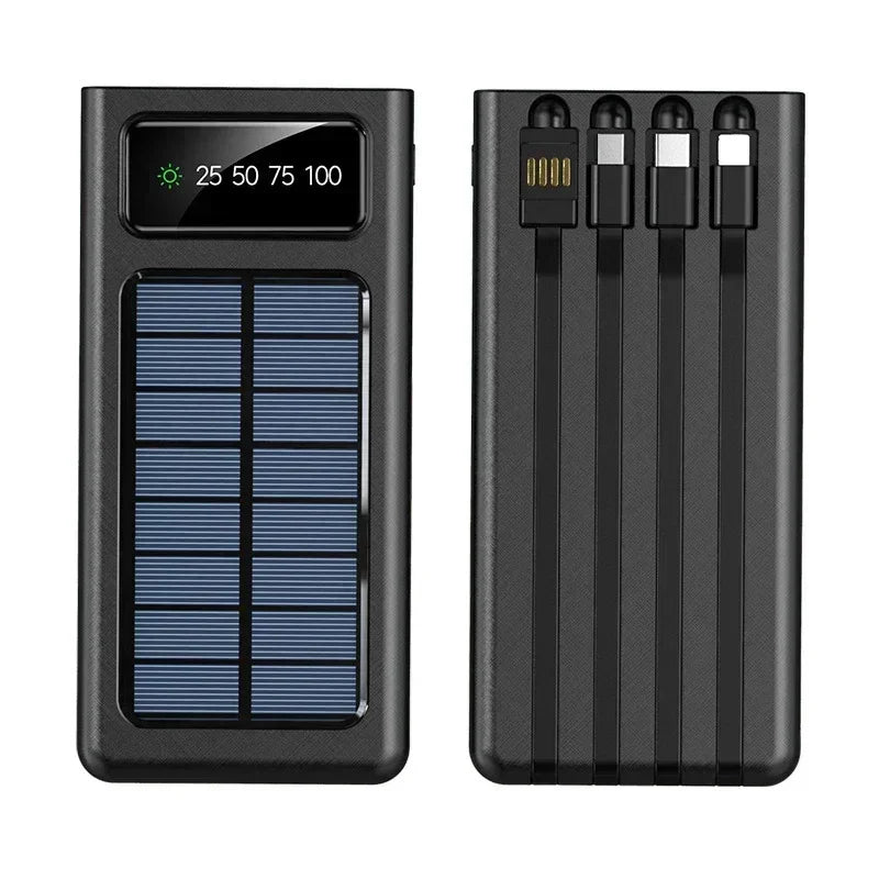 Super Grote Capaciteit Powerbank 2024 – Snelladen met Solar, LED Lamp, Ingebouwde Kabels & USB Poorten