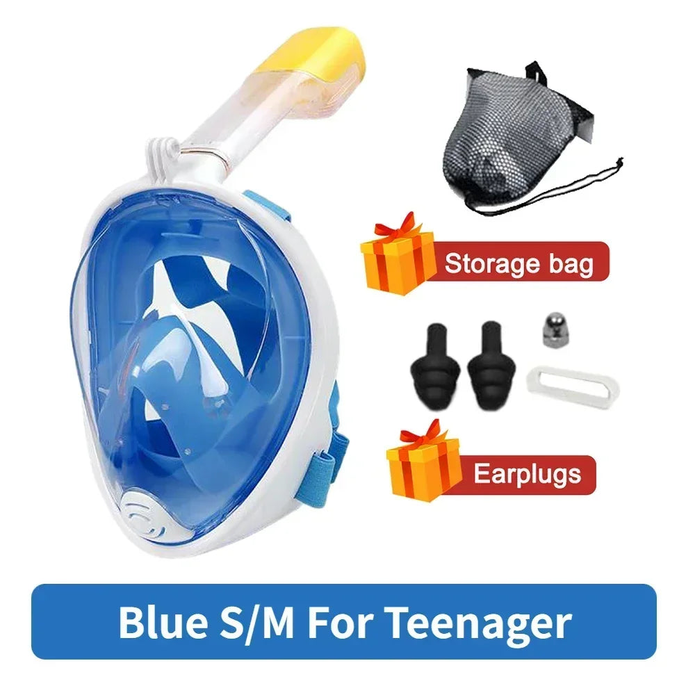 Full Face Snorkelmasker voor Kinderen en Volwassenen | Anti-Fog Duikmasker voor Veilig Ademhalen en Snorkelen