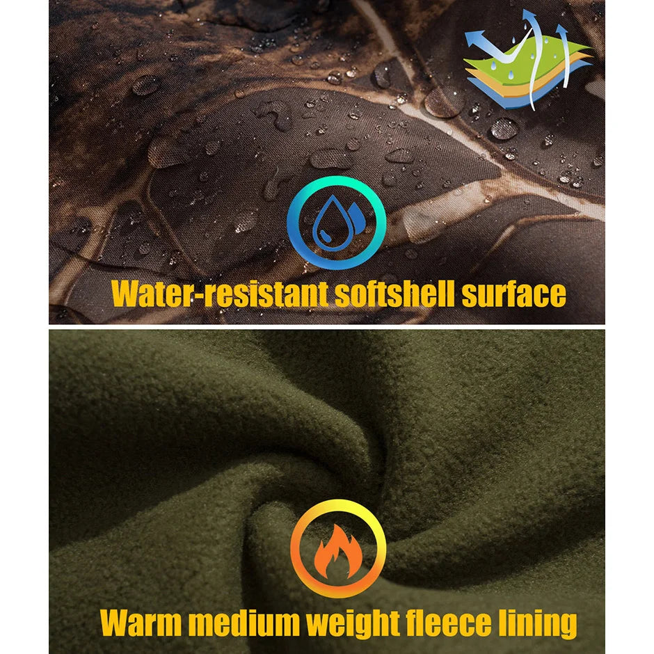 Taktische Tarnjacke für Herren – wasserdichte, warme Fleece-Softshell-Jacke mit Kapuze für Jagd, Wandern und Angeln