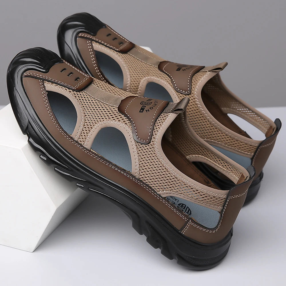 Zomerse Ademend Heren Baotou Sandalen – Lichtgewicht Gladiator Sandalen met Mesh, Anti-slip & Casual Strand Schoenen
