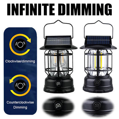 Vintage Camping Lantaarn | Zonne-energie | Dimbare Retro Hanglamp