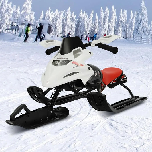 Children's Sled with Steering Wheel and 2 Foot Brakes - Up to 80kg - Adjustable Cushion &amp; Emergency Brake - Suitable for Skating and Skiing