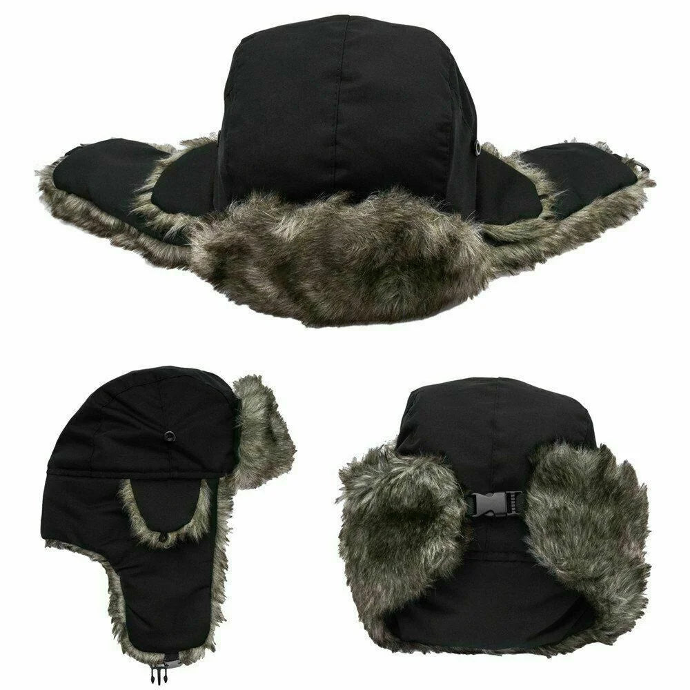 Waterproof Winter Trapper Aviator Hat with Earflaps – Warm Russian Ski Hat for Men and Women – Unisex Bomber Cap with Faux Fur