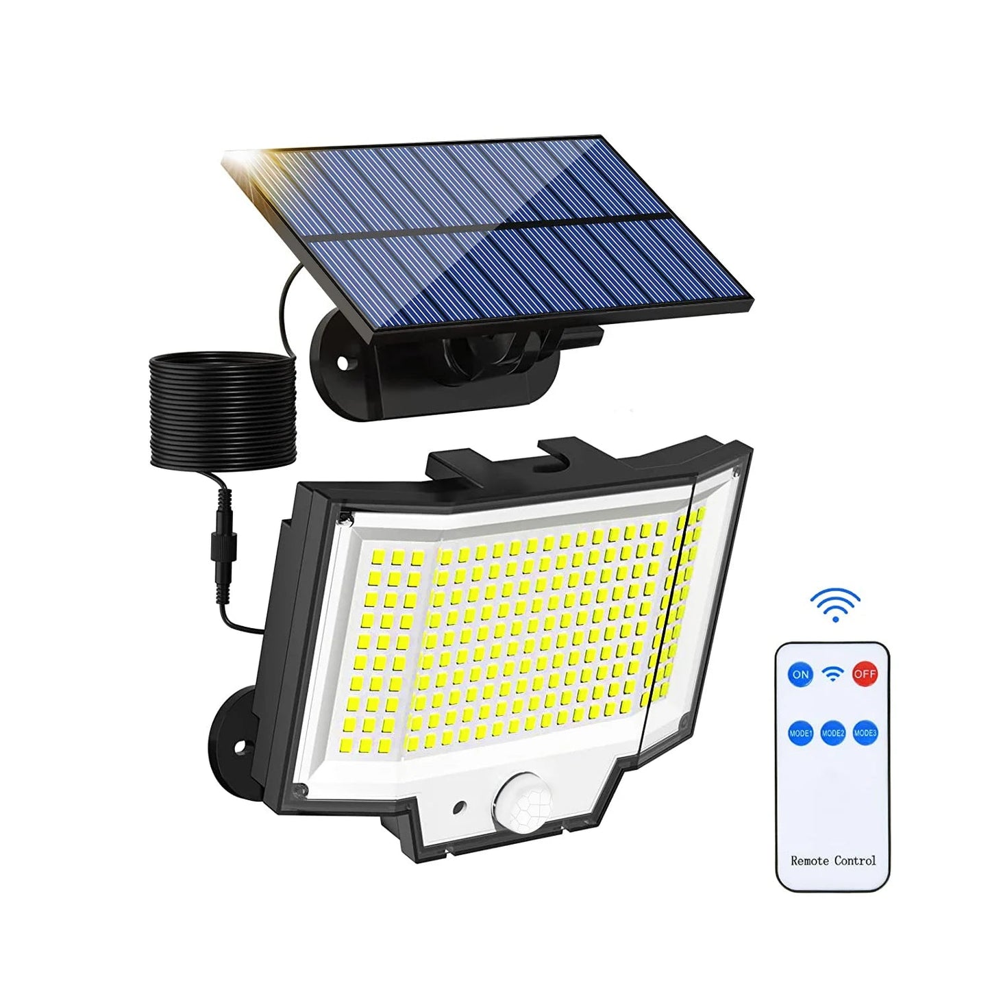 Solar Motion Lights 200LED - Outdoor Solar Flood Security Light with Separate Panel, IP65 Waterproof, with Remote Control