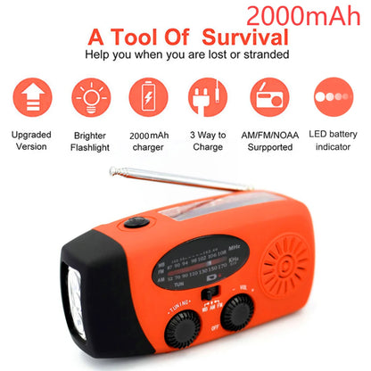 12000mAh Noodradio met Zonnepaneel & Crank – Draagbare AM/FM Radio, Powerbank & Zaklamp voor Outdoor Survival