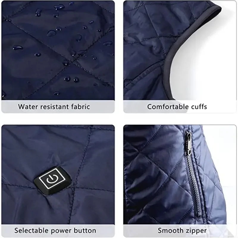 Beheizte 9-Zonen-Weste für Damen – über USB wiederaufladbare Thermoweste für Herbst und Winter