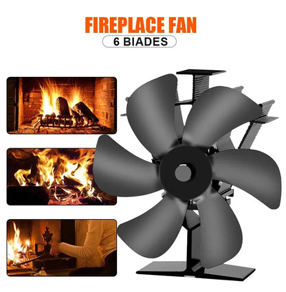 6-Blads Warmtedoorvoer Kachelventilator - Hitte-aangedreven Eco Fan voor Open Haard en Houtkachel
