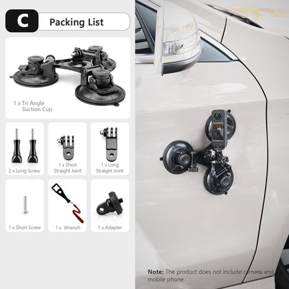 Vamson Driehoek Zuignap Statiefhouder - Compatibel met Insta360, GoPro Hero, DJI Action, en Smartphones