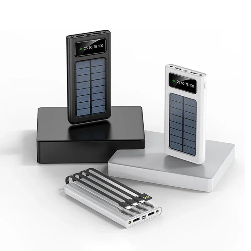 20000mAh Solar Powerbank – Snelladen met Ingebouwde Kabels, LED Display & Meerdere USB-Poorten
