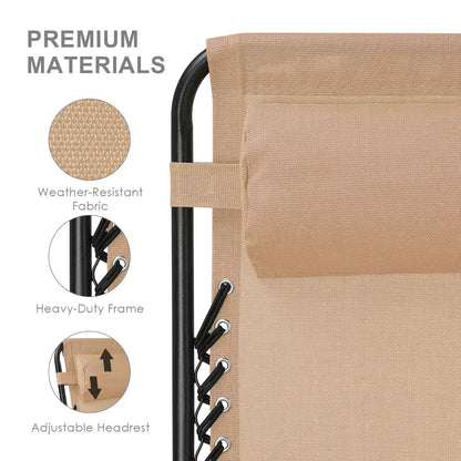 Set van 2 Luxe Ligstoelen | Zero Gravity Tuinstoelen met Tafel & Cuphouder