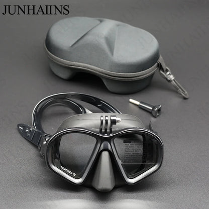 Wet Go-Pro Mount Duikmasker | Tempered Glass Freedive Mask met J-Type Snorkel & Camera Mount – Zwart