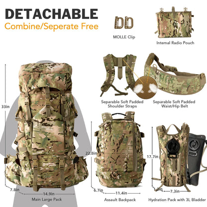 100L Military Tactical Backpack – Waterproof ILBE Army Backpack for Camping &amp; Hiking