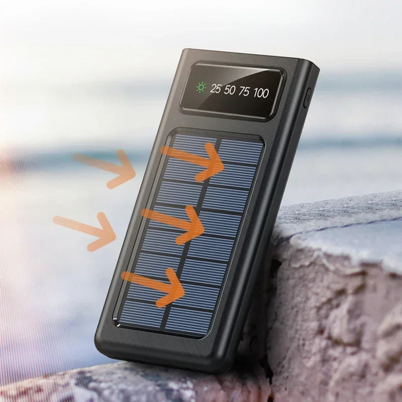 20000mAh Solar Powerbank – Snelladen met Ingebouwde Kabels, LED Display & Meerdere USB-Poorten