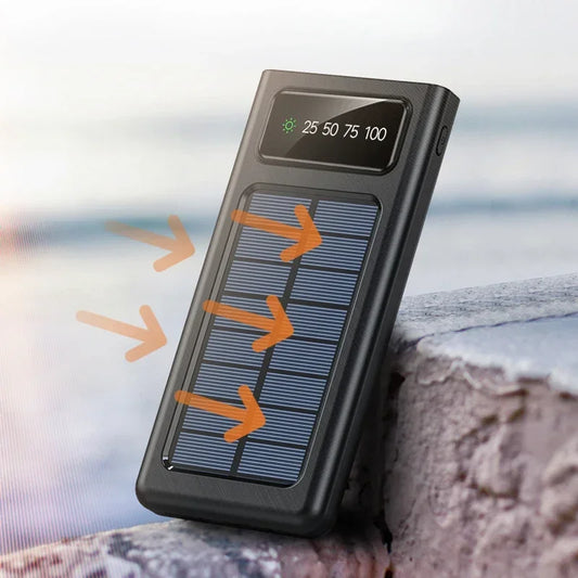 20000mAh Solar Powerbank – Snelladen met Ingebouwde Kabels, LED Display & Meerdere USB-Poorten