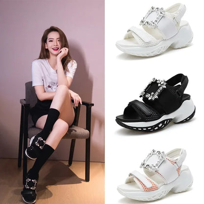 Dames Crystal Sportsandalen – Comfortabele Zomer Sandalen met Elastische Teenband en Klittenband