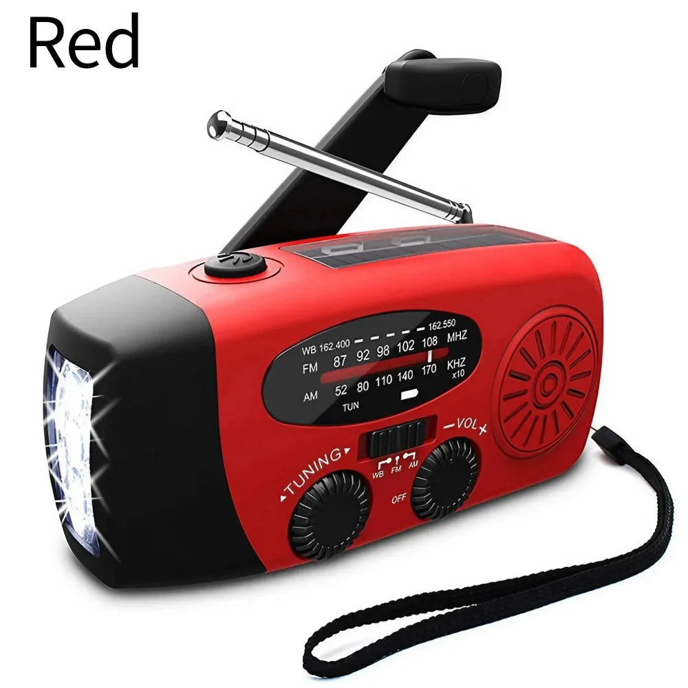 Multifunctionele Weer- en Noodradio – Handcrank, Solar, USB Opladen, Powerbank, LED Zaklamp