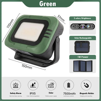 Draagbare Campinglamp | Zonne-energie Spotlamp | Waterdichte LED Werklamp | 7500mAh Oplaadbare Zaklamp