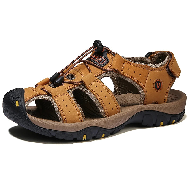 Zomerse Herensandalen – Ademend Kunstleren Casual Sandalen met Elastische Band, Outdoor Strand- en Romeinse Schoenen