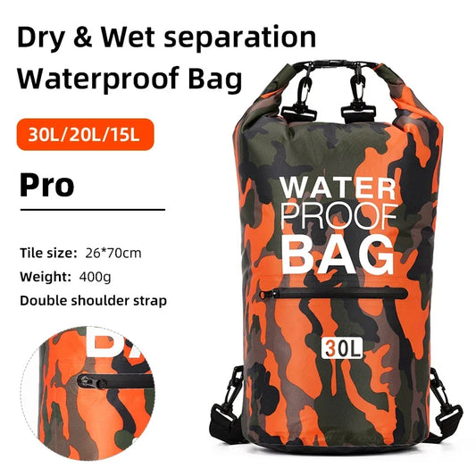 30L / 15L Waterdichte Dry Bags met Wet Scheidingsvak - Rugzak voor Kajakken, Varen, Zwemmen, en Outdoor Sporten