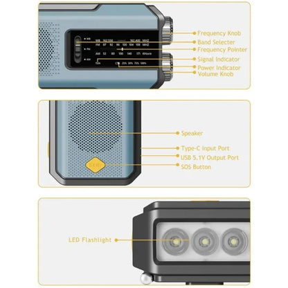 Multifunctionele Weer- en Noodradio – Handcrank, Solar, USB Opladen, Powerbank, LED Zaklamp