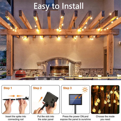 LED-Solar-Lichterkette – 60 wasserdichte LED-Kristallkugel-Lichter mit 8 Modi für Garten, Party und Baumdekoration