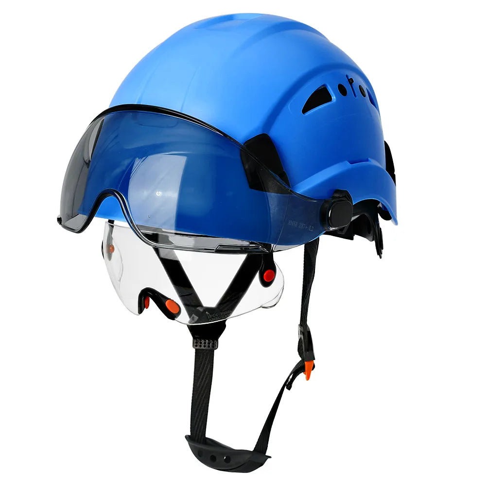 CE Veiligheidshelm met Dubbele Bril - Ademend ABS Werkhelm voor Constructie, Redding en Klimmen
