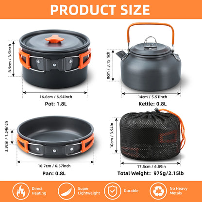 16-delige Aluminium Camping Kookset | Outdoor Kookgerei voor Reizen & Hiking