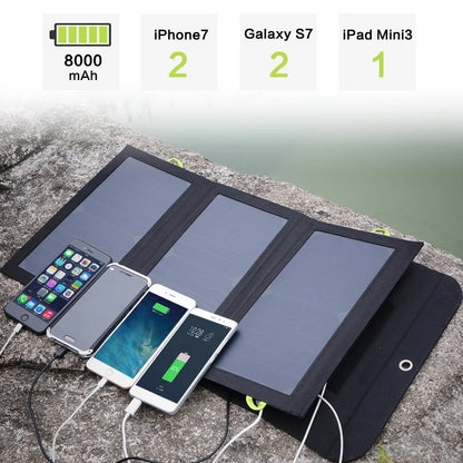 21W Opvouwbare Solar Oplader met 2 USB-Poorten – Draagbaar Zonnepaneel voor iPhone, iPad, GoPro, Huawei & Outdoor Camping
