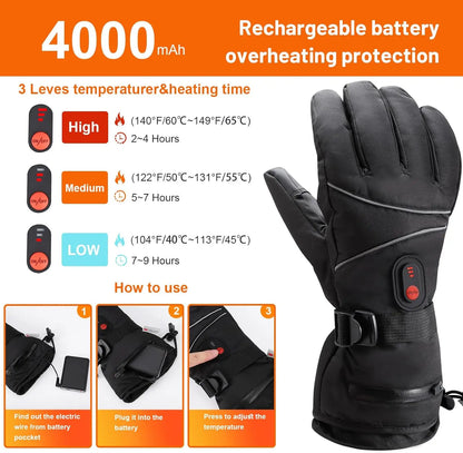 Beheizte Handschuhe – wiederaufladbarer 6000-mAh-Akku – einstellbare Temperatur – für Radfahren, Motorradfahren, Skifahren und Bergsteigen