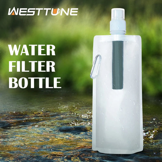 Draagbare Outdoor Water Filterfles – Overlevings- en Nooduitrusting voor Kamperen, Wandelen en Waterzuivering