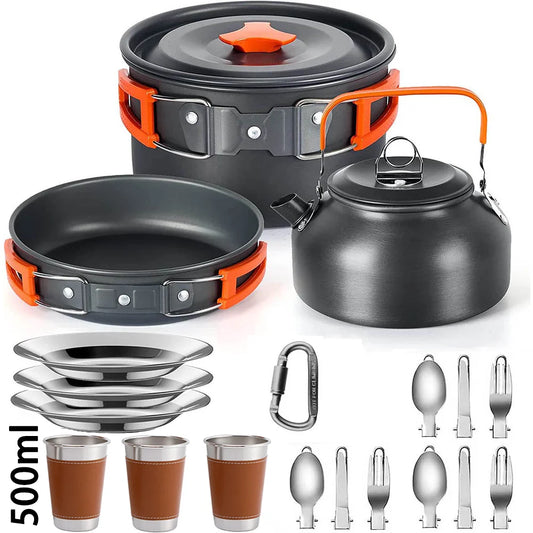 Camping Cooking Set | Outdoor Kookset met Teapot voor 2-3 Personen | Non-stick Pannen en Opvouwbare Tas