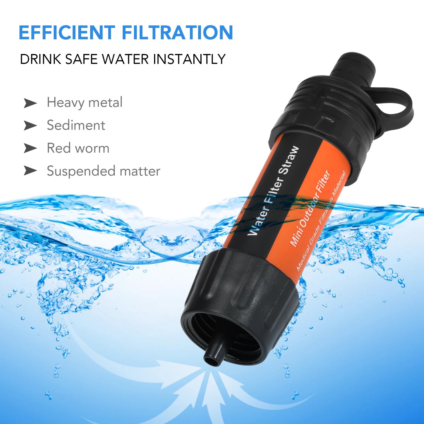 Tragbarer Wasserfilter-Strohhalm – Notfall-Wasserreiniger für Camping, Wandern und Überleben