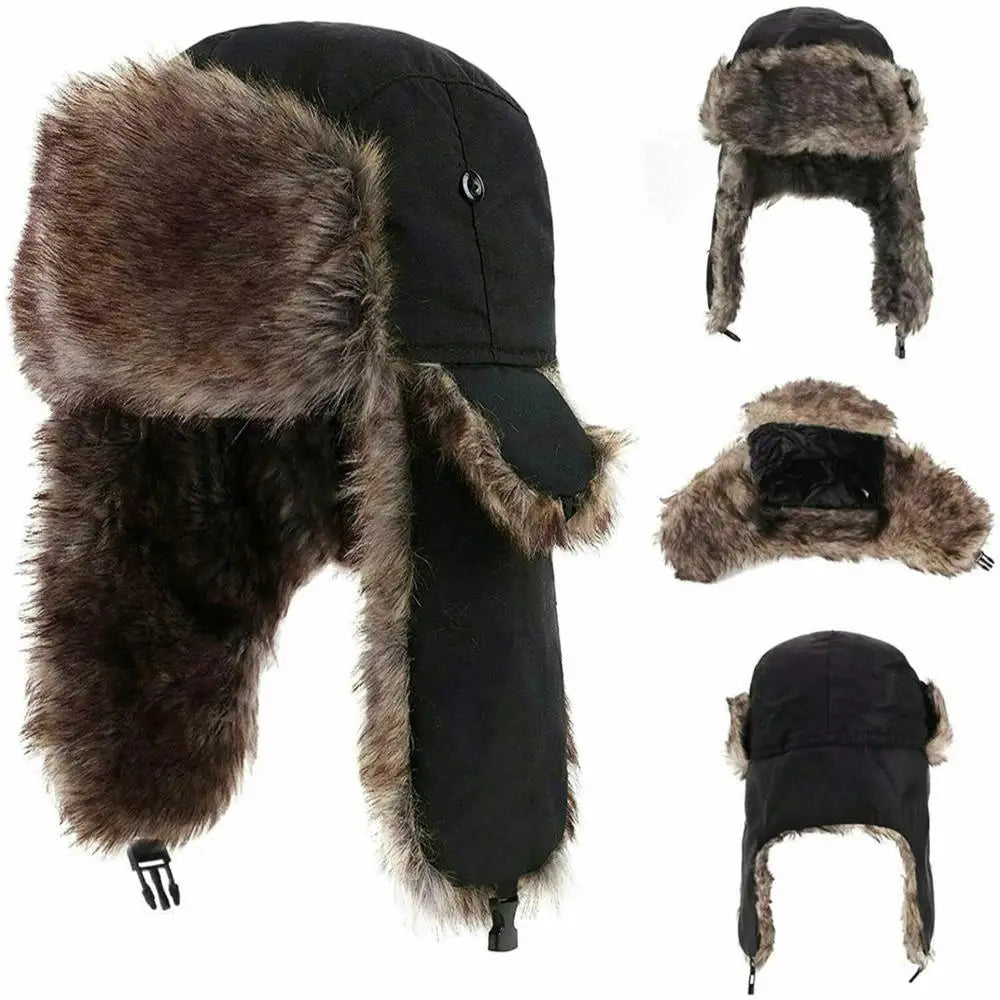 Waterproof Winter Trapper Aviator Hat with Earflaps – Warm Russian Ski Hat for Men and Women – Unisex Bomber Cap with Faux Fur