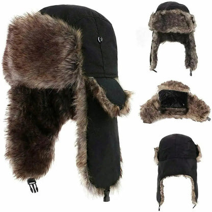Waterproof Winter Trapper Aviator Hat with Earflaps – Warm Russian Ski Hat for Men and Women – Unisex Bomber Cap with Faux Fur
